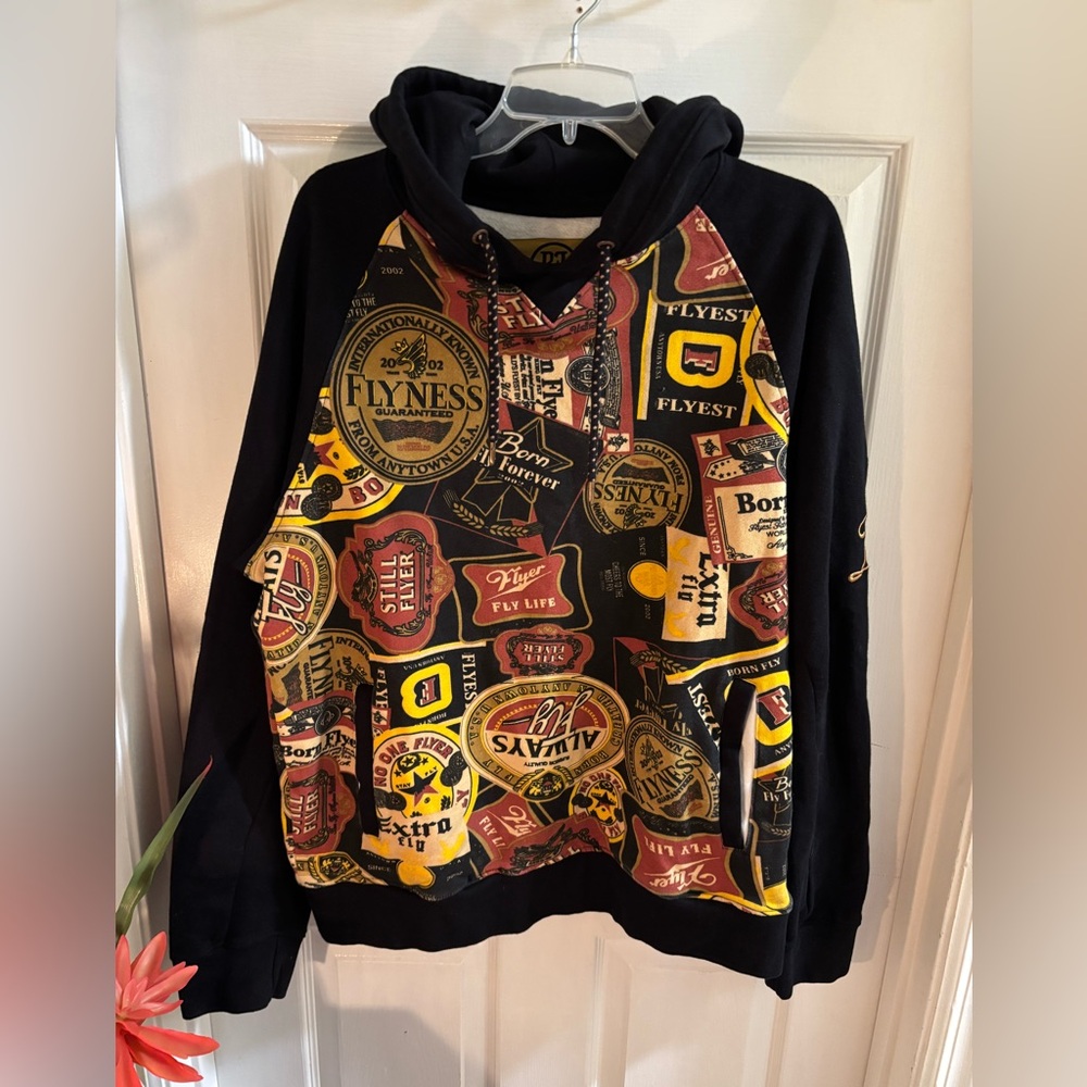 Born Fly Stylish Black and Multicolor Streetcore Graphic Hoodie, Men’s Size XL